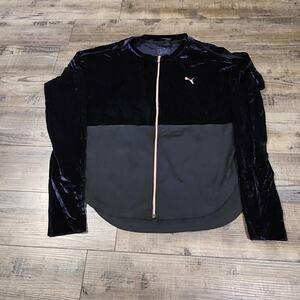 PUMA Velour Track Jacket Full-Zip Street Big Logo Y2K Black Size L 2292